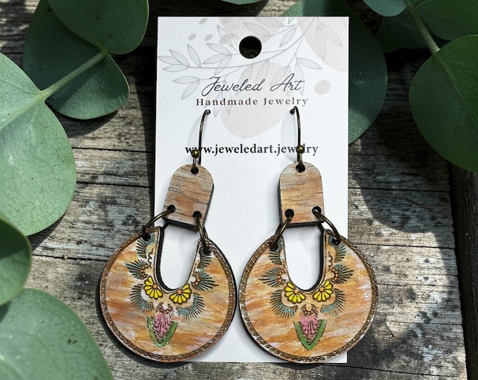 Boho Desert Sunrise Wood Dangle Earrings - Southwestern