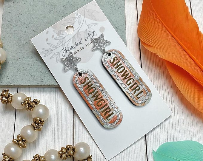 Pre Order Hand-Painted Showgirl Inspired Marquee Statement Wood Earrings - Concert Ready