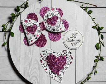 Hand-Crafted Valentine's Graffiti Faux Leather Hair Bow + Hair Clip Duo