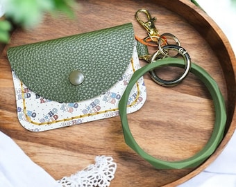 Boho Kid Olive Faux Leather Wristlet Keychain Wallet – Snap Pouch Keyring