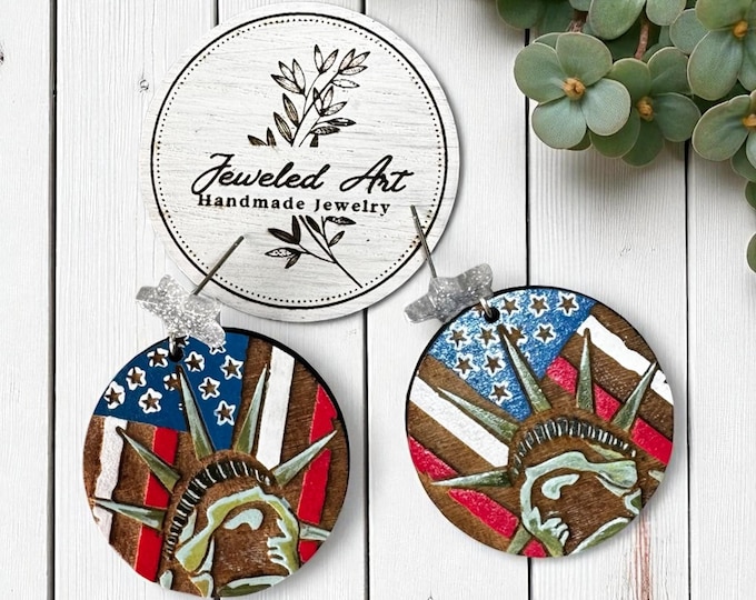 Hand-Painted Lady Liberty USA Flag Earrings – Americana