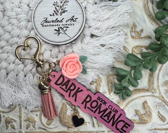 Dark Romance Book Club Purse Charm – Book Lover Bag Charm – Jeweled Art Handmade