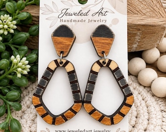 Hand-Painted Striped Geometric Wooden Earrings – Jeweled Art Handmade