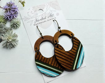 Hand-Painted Chevron Stripe Engraved Leather Earrings