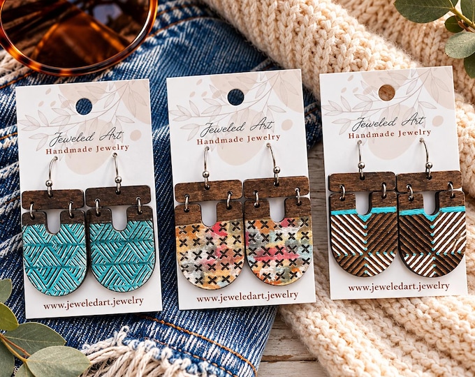 Hand-Painted Tribal Chevron Wood Earrings