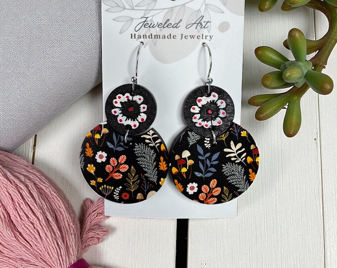 Hand-Painted Midnight Garden Floral Earrings