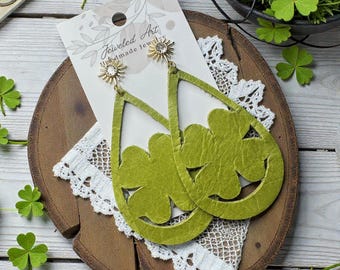 Shamrock Leather Statement Earrings