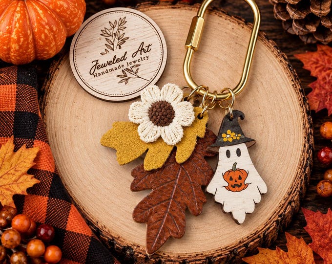 Fall Witchy Ghost Purse Charm – Autumn Leaf Bag Charm
