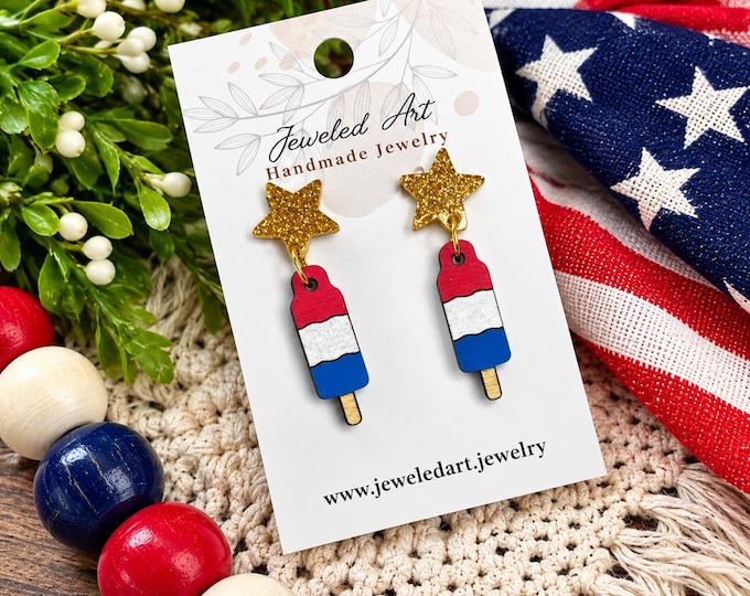 Hand-Painted Patriotic Popsicle & Star Earrings - Star Stud Connector