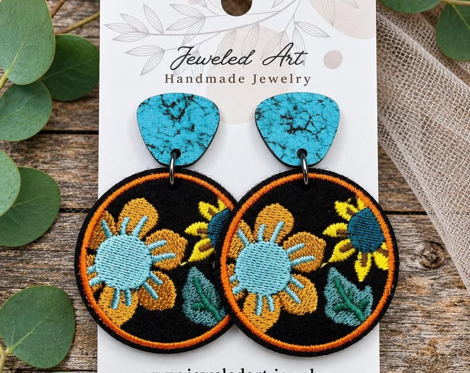 Southwest Embroidered Floral Circle Earrings