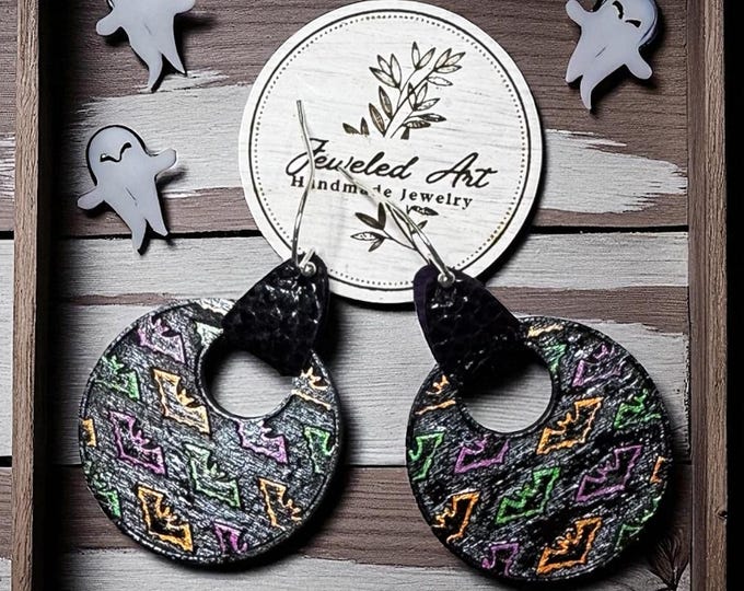Hand-Painted Holographic Inspired Bat Statement Wood Earrings – Spooky Season