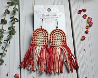 Blush Ombre Boho Rainbow Fringe Earrings