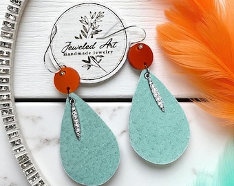 Pre Order Hand-Painted Showgirl Inspired Turquoise Teardrop Glitter Accent Earrings – Concert Ready