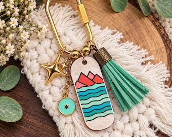 Mountain & Water Purse Charm – Hand-Painted Wood Bag Charm