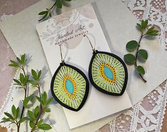 Hand-Painted Mid Century Modern Geo Wood Earrings