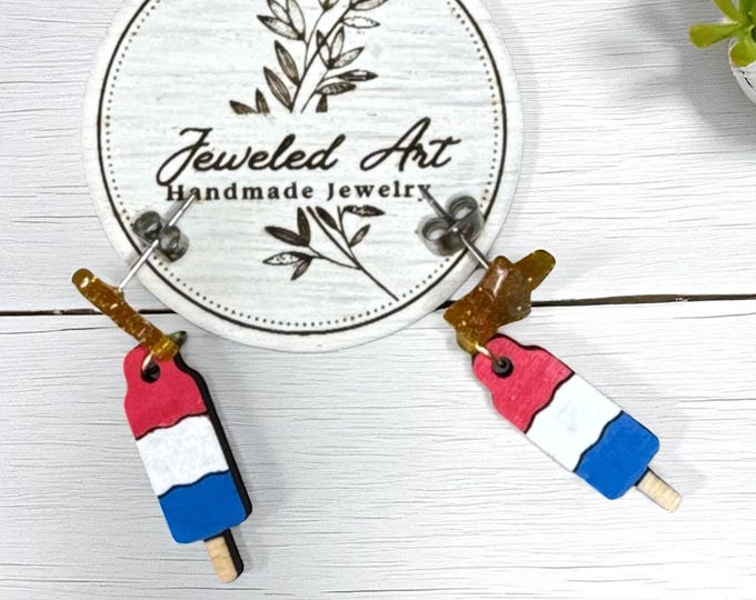 Hand-Painted Patriotic Popsicle & Star Earrings – Americana