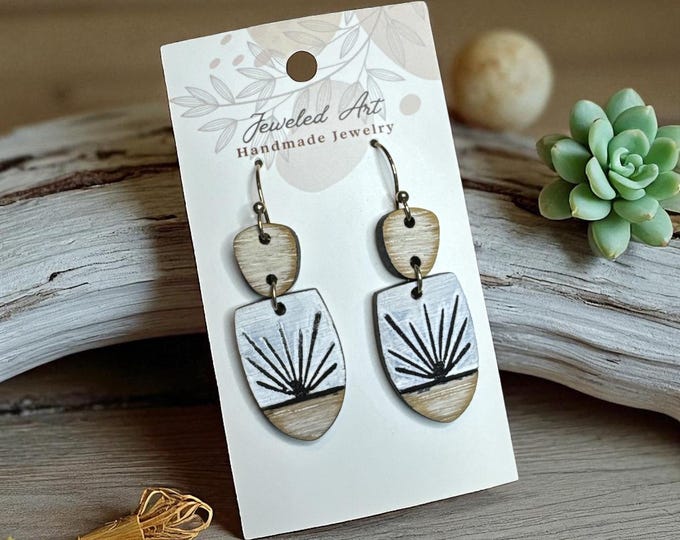 Hand-Painted Desert Bloom Wood Earrings