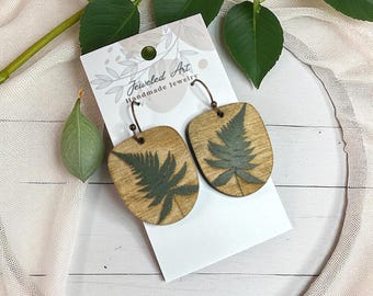 Hand-Painted Fern Silhouette Wooden Earrings