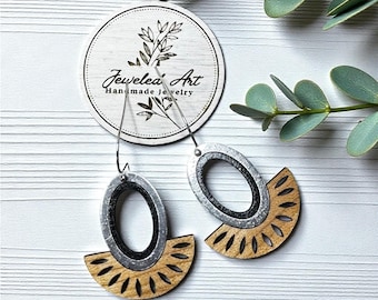Hand-Painted Oval Sunburst Engraved Wooden Earrings – Jeweled Art Handmade