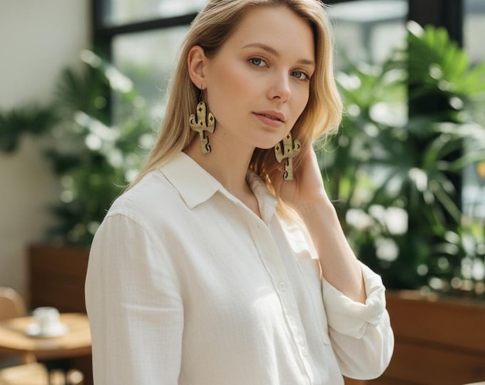 Western Cactus Wood Earrings