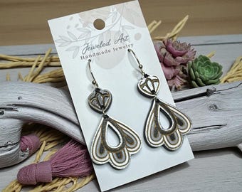 Hand-Painted Art Deco Teardrop Wood Earrings