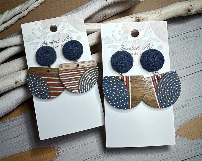 Hand-Painted Modern Americana Arched Wood Earrings – Americana