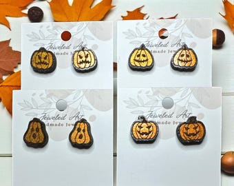 Hand-Painted Jack Lantern's Wood Stud Earrings (4 styles Available)