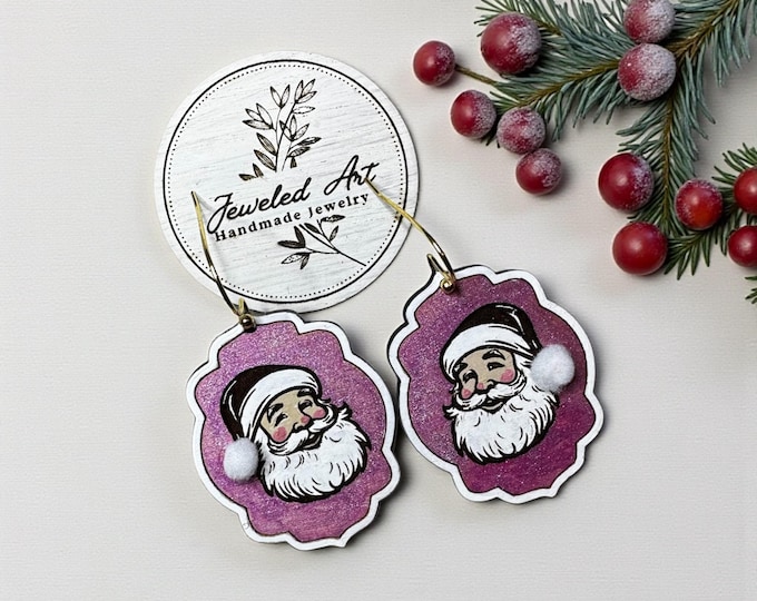 Hand-Painted Retro Santa Wooden Earrings