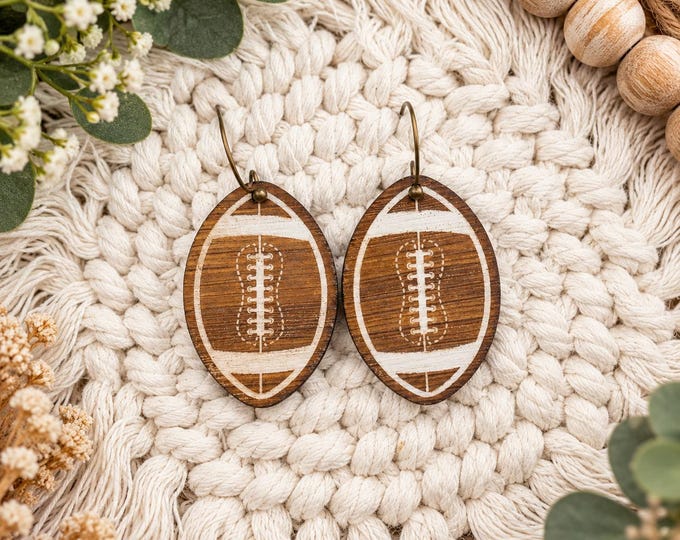 Wood Football Earrings – Hand-Painted Game Day Earrings