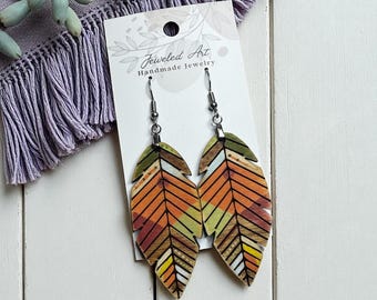 Hand-Painted Autumn Horizon Feather Earrings – JeweledArt Handmade