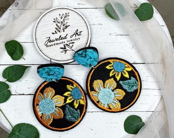 Southwest Embroidered Floral Circle Earrings