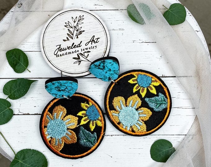 Southwest Embroidered Floral Circle Earrings