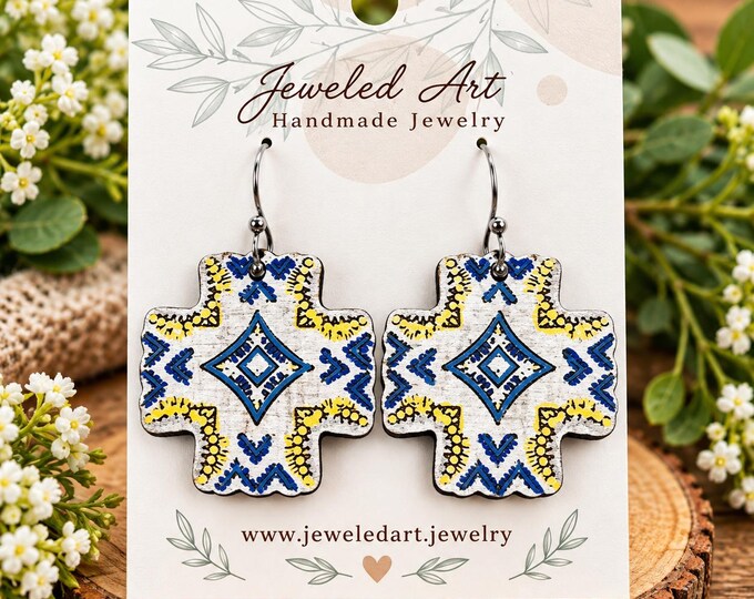 Art Deco Concho Wood Earrings
