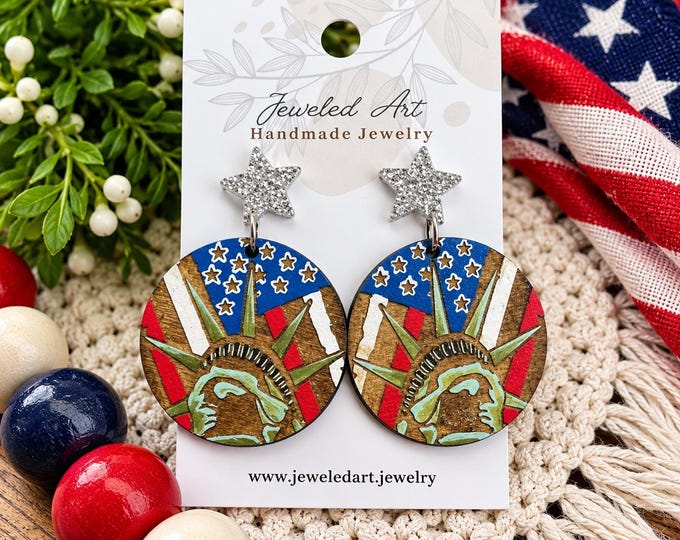 Hand-Painted Lady Liberty USA Flag Earrings