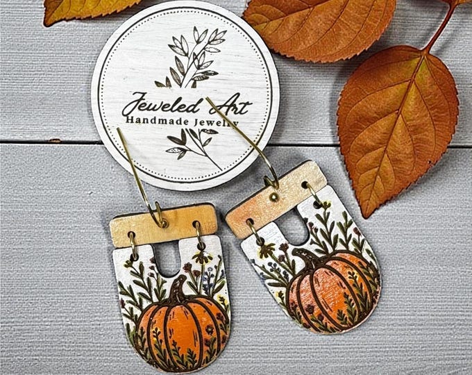 Hand-Painted Pumpkin Harvest Wooden Earrings – Jeweled Art Handmade