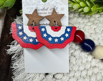 Bunting Flag Wood Engraved Earrings - America's 250th