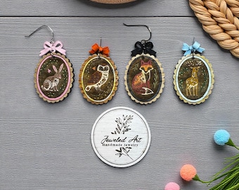 Hand-Painted Woodland Oval Cameo Earrings Collection – Jeweled Art Handmade