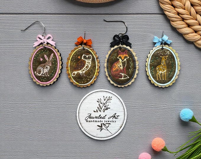 Hand-Painted Woodland Oval Cameo Earrings Collection – Jeweled Art Handmade