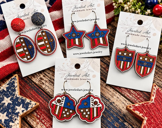 Patriotic Floral Americana Earrings Collection - 4 styles
