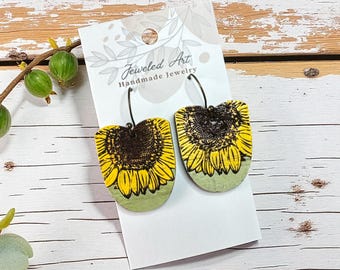 Hand-Painted Sunny Sunflower Wood Earrings