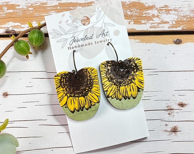 Hand-Painted Sunny Sunflower Wood Earrings