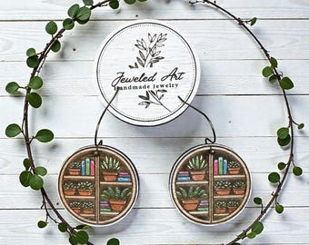 Bookshelf Nook + Plants Wood Dangle Earrings – Book Lovers