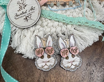 Hip Hop Bunny Wooden Earrings – Easter Bunny Dangles