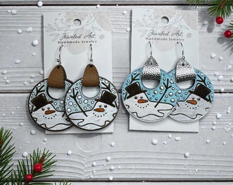 Hand-Painted Melting Snowman Wood Engraved Earrings – Jeweled Art Handmade