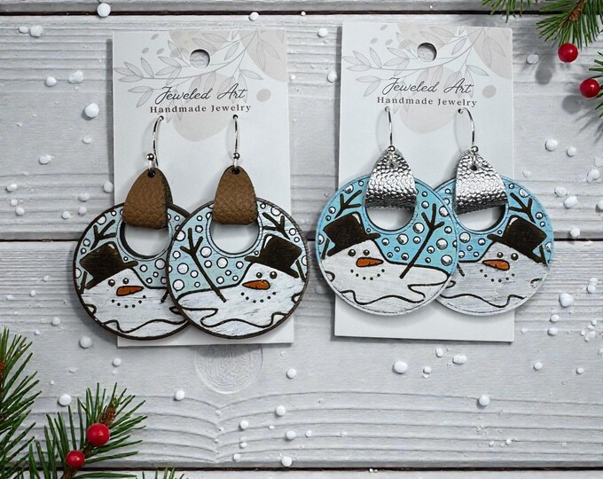 Hand-Painted Melting Snowman Wood Engraved Earrings – Jeweled Art Handmade