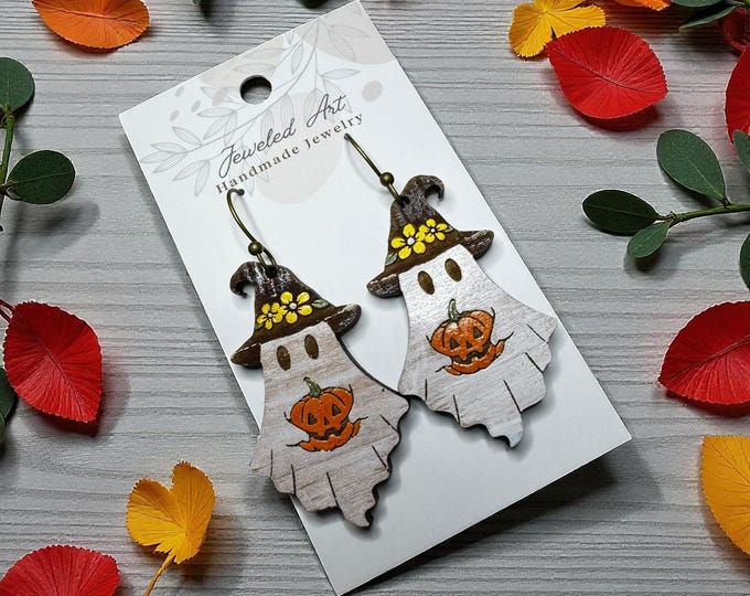 Hand-Painted Witchy Ghost Pumpkin Earrings – Jeweled Art Handmade