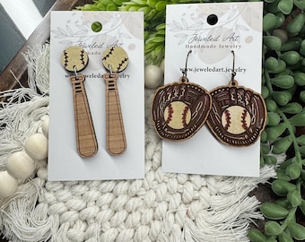 Baseball & Softball Earrings Collection – Handcrafted Wood Sports Earrings – Jeweled Art Handmade