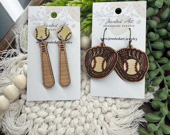 Baseball & Softball Earrings Collection – Handcrafted Wood Sports Earrings – Jeweled Art Handmade