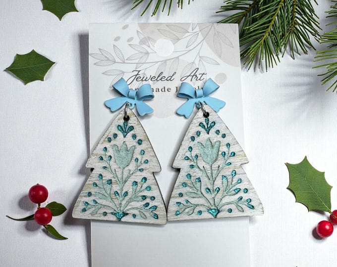 Hand-Painted Nordic Tree Engraved Wood Earrings
