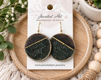 Modern Geometric Wood Statement Earrings - Hand-Painted